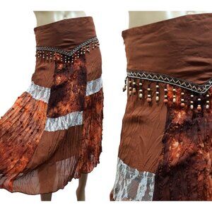 Vintage 90 Midi Skirt Boho Peasant Beaded Lace Trim Size S Fairy Grunge